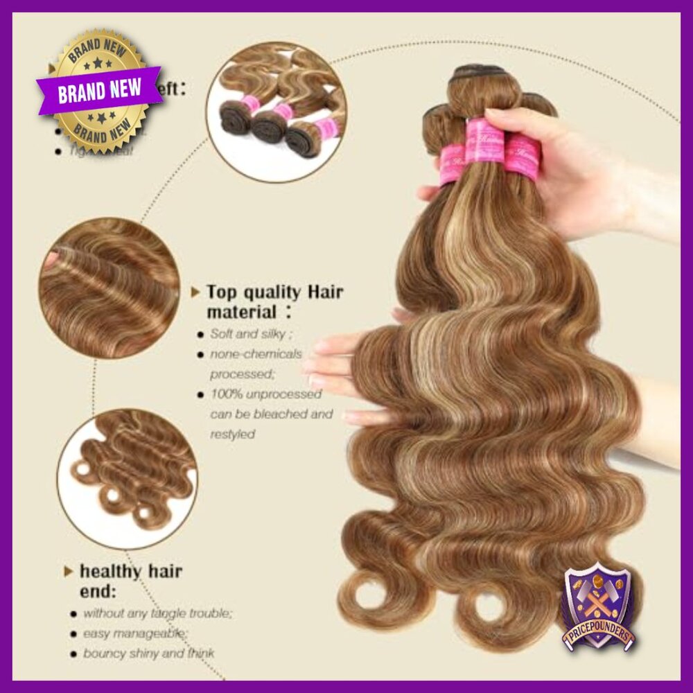 Body Wave Human Hair Extensions 3 Bundles 20-24 Inch Brazilian Virgin Sew-In - Picture 2 of 6